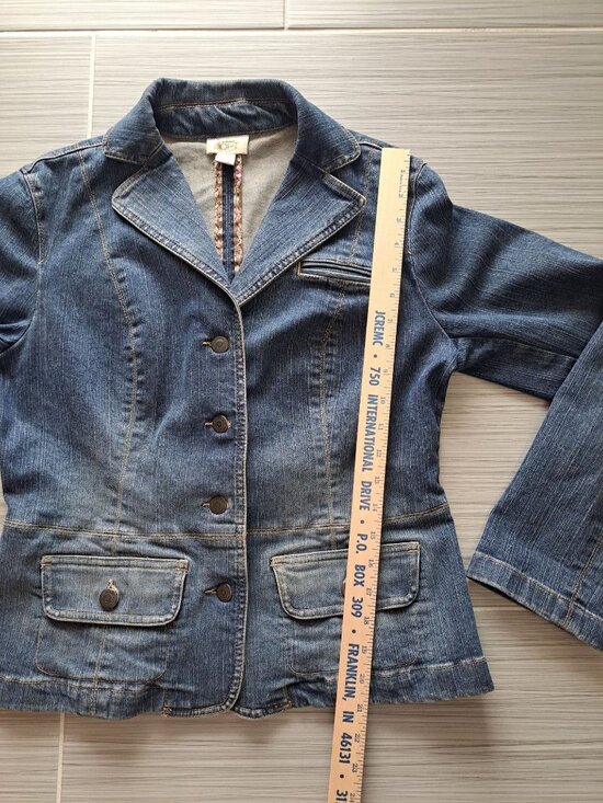 Y2K Ann Taylor Loft Womens Denim Blazer Jacket Size 8 Button Front Cotton Blue - Picture 9 of 10